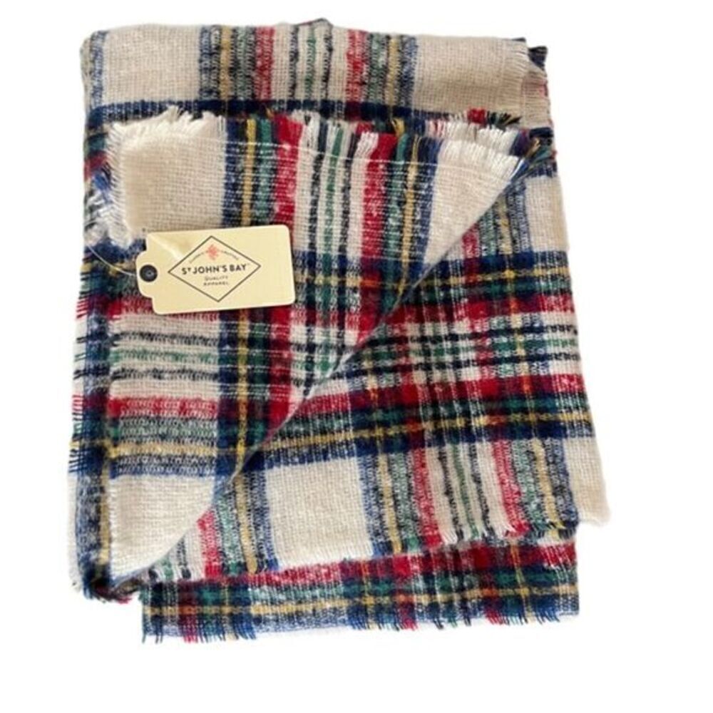 St. John’s Bay Ivory Stewart Plaid Blanket Scarf NWT